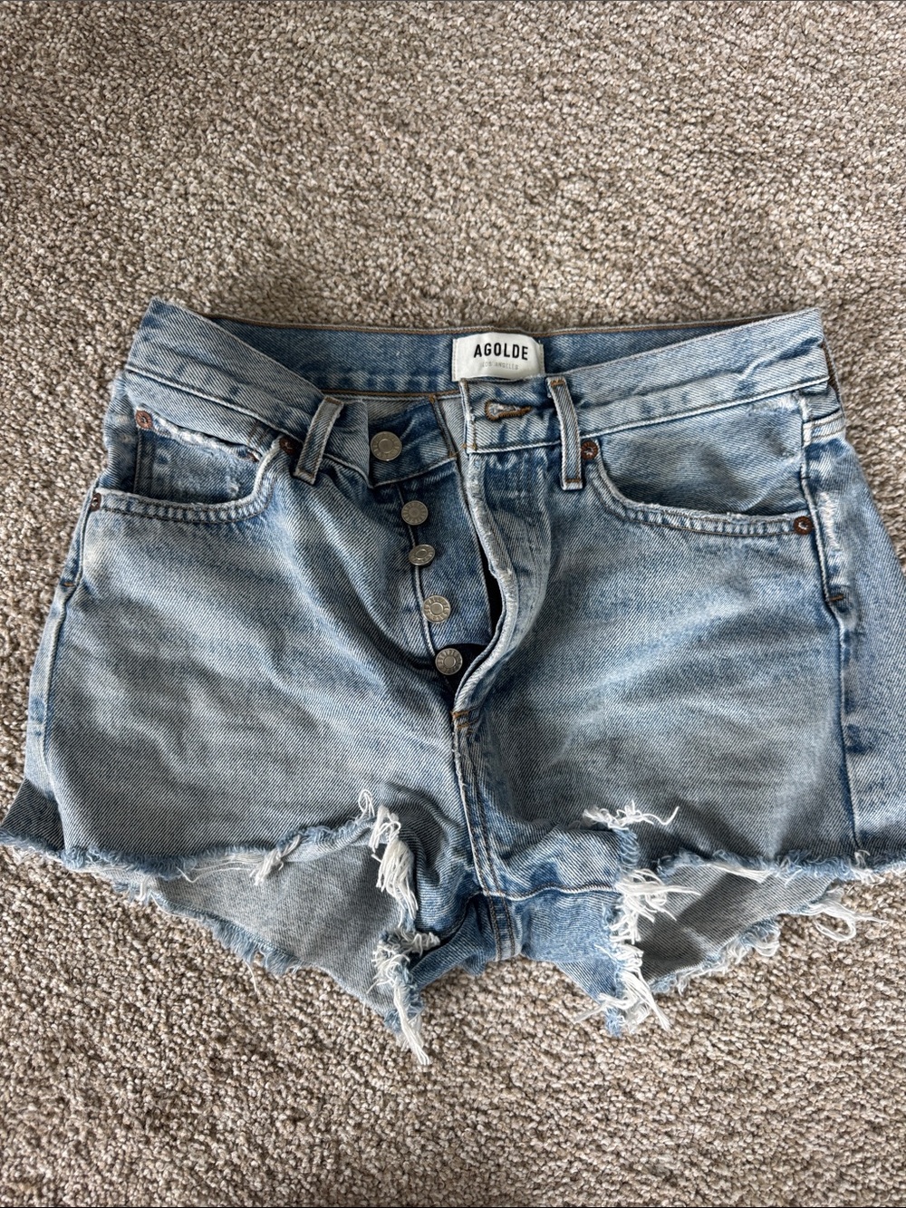 AGOLDE Parker Distressed Button-Front Denim Shorts